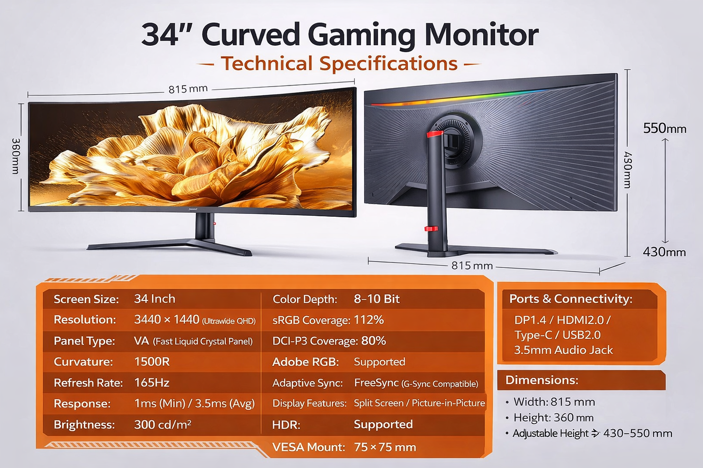 🚀 34” Curved Gaming Monitor – UltraWide Power. Immersive Speed.