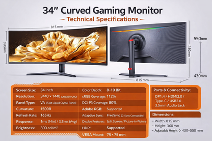 🚀 34” Curved Gaming Monitor – UltraWide Power. Immersive Speed.